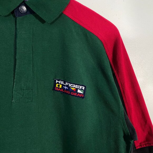 Vintage 90s Tommy Hilfiger Sailing Gear Paneled Pique Polo Shirt men's size M - Picture 3 of 8